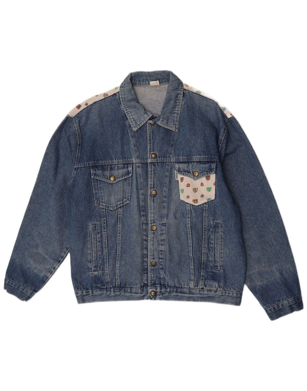 CLARK Mens Denim Jacket UK 40 Large Blue Patchwork