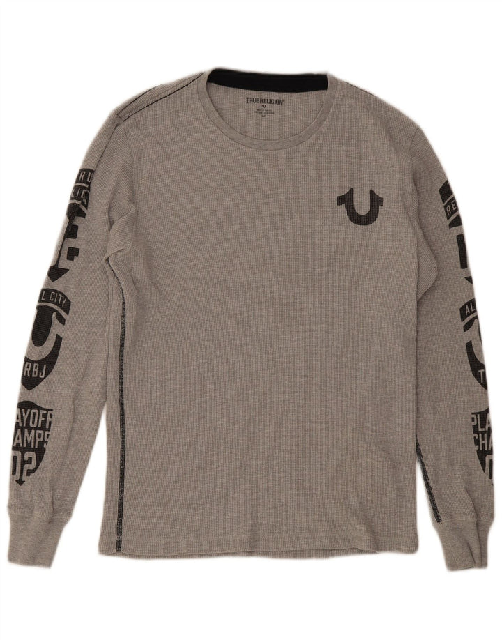 True Religion Mens Graphic Top Long Sleeve Small Grey Cotton