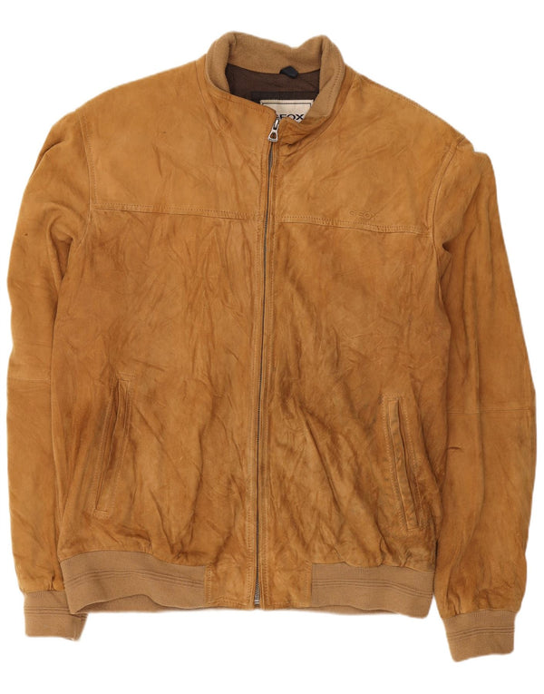 Geox Mens Respira Suede Bomber Jacket UK 44 2XL Beige Leather