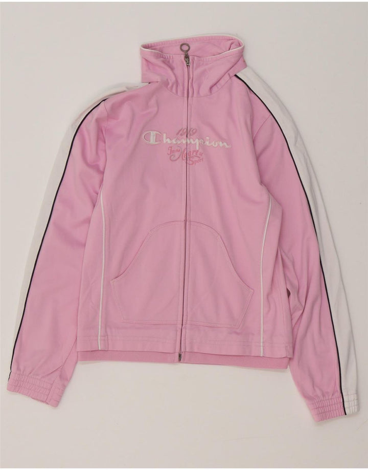 CHAMPION Girls Tracksuit Top Jacket 9-10 Years Medium  Pink Colourblock