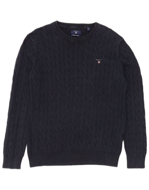 Gant Mens Boat Neck Jumper Sweater Large Navy Blue Cotton