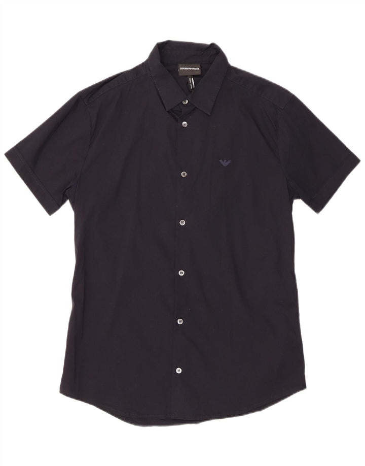 Emporio Armani Mens Short Sleeve Shirt Medium Navy Blue Cotton