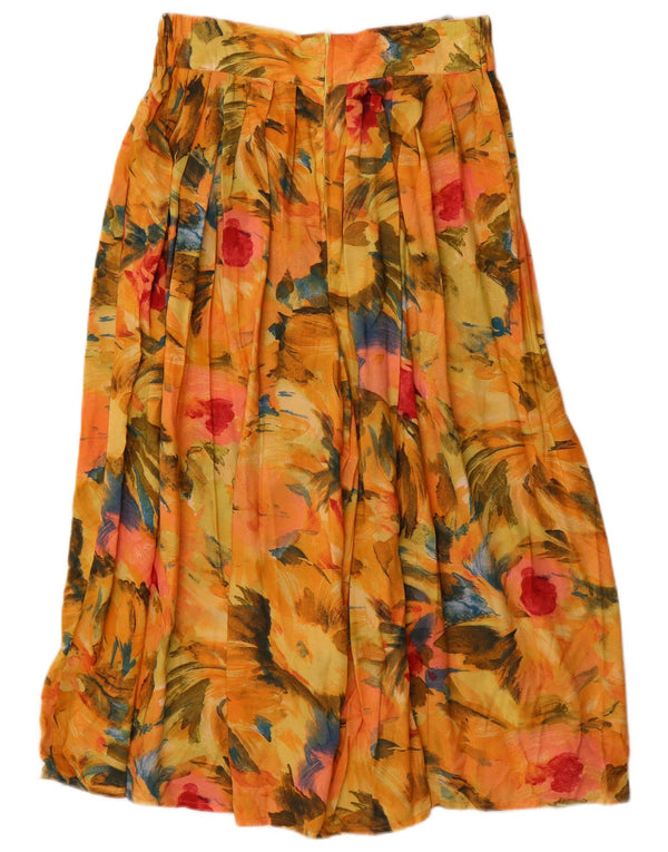 Vintage Womens Pleated Skirt UK 16 Large W32  Yellow Floral Viscose