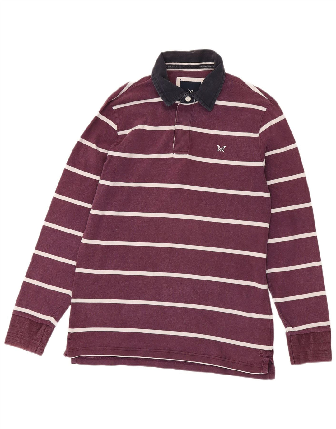 CREW CLOTHING Mens Long Sleeve Rugby Polo Shirt Medium Purple Striped