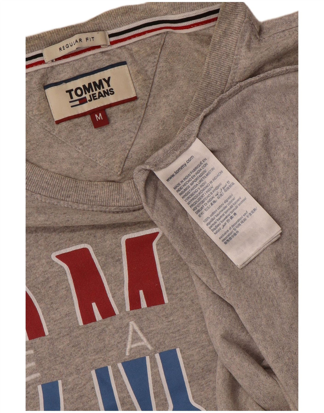 TOMMY HILFIGER Womens Regular Fit Graphic T-Shirt Top UK 14 Medium Grey