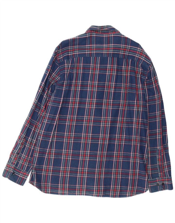 MARLBORO CLASSICS Mens Flannel Shirt 3XL Navy Blue Plaid Cotton