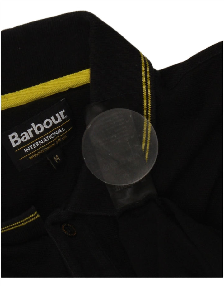 Barbour Mens Polo Shirt Medium Black Striped Cotton