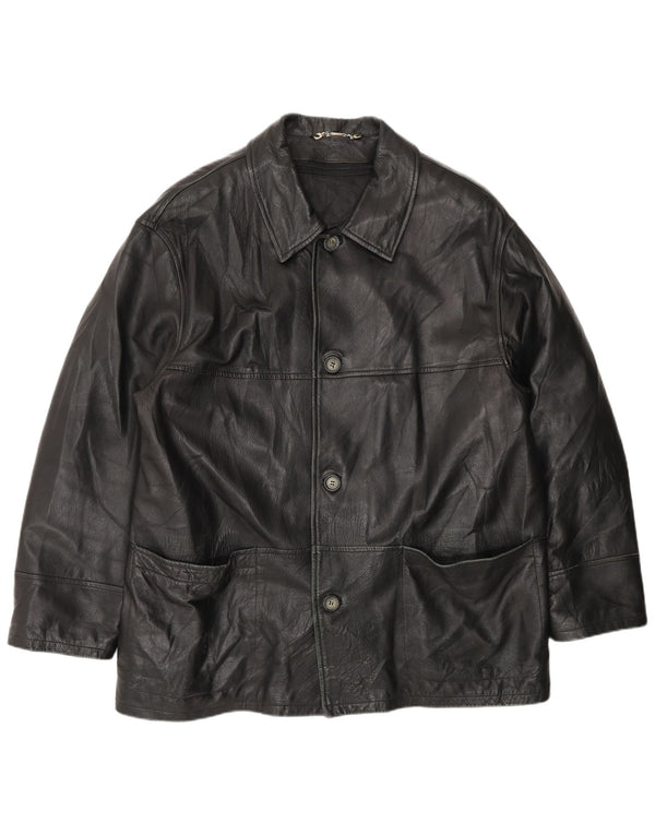 Vintage Mens Leather Jacket IT 54 2XL Black Leather