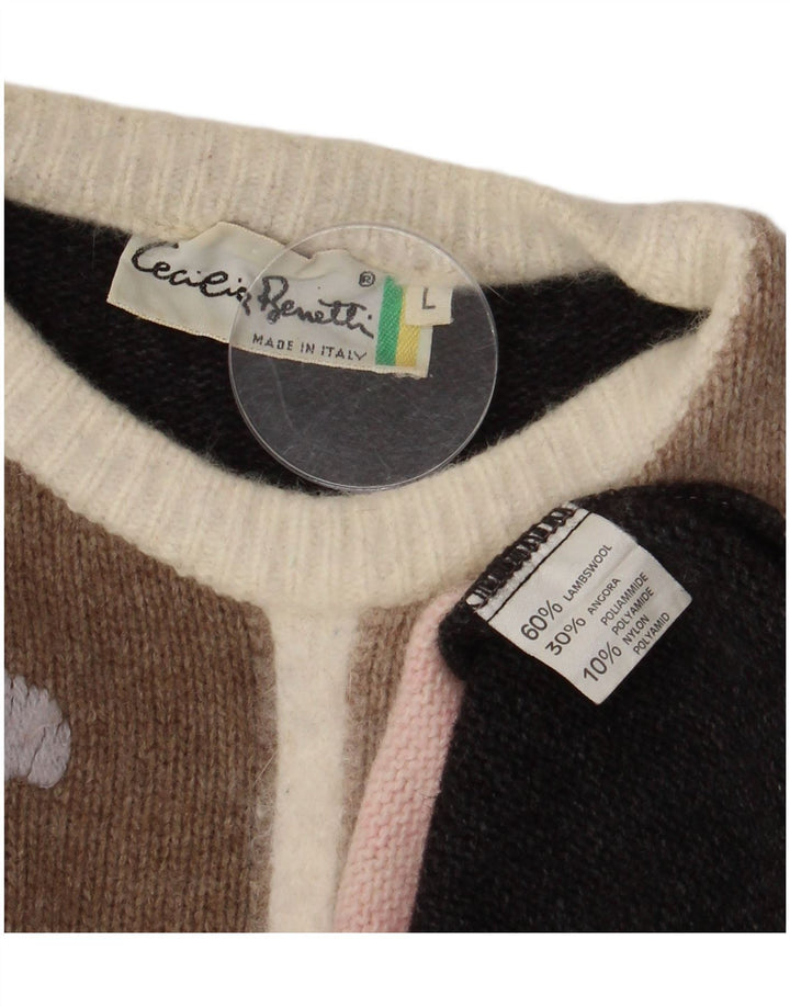 Cecilia Benetti Womens Crew Neck Jumper Sweater UK 16 Large Grey Lambswool