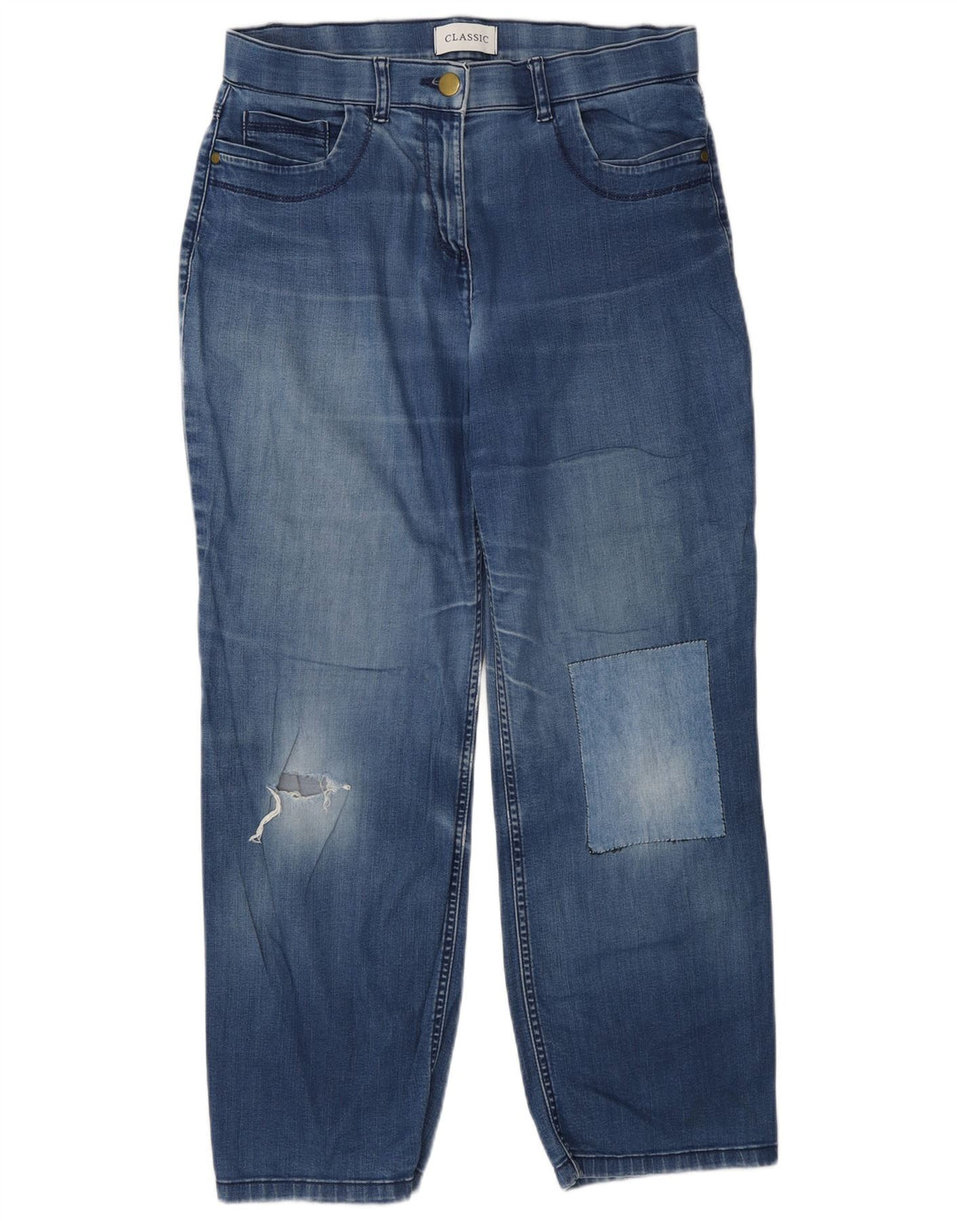 Marks & Spencer Womens Distressed Straight Jeans UK 12 Medium W28 L27 Blue