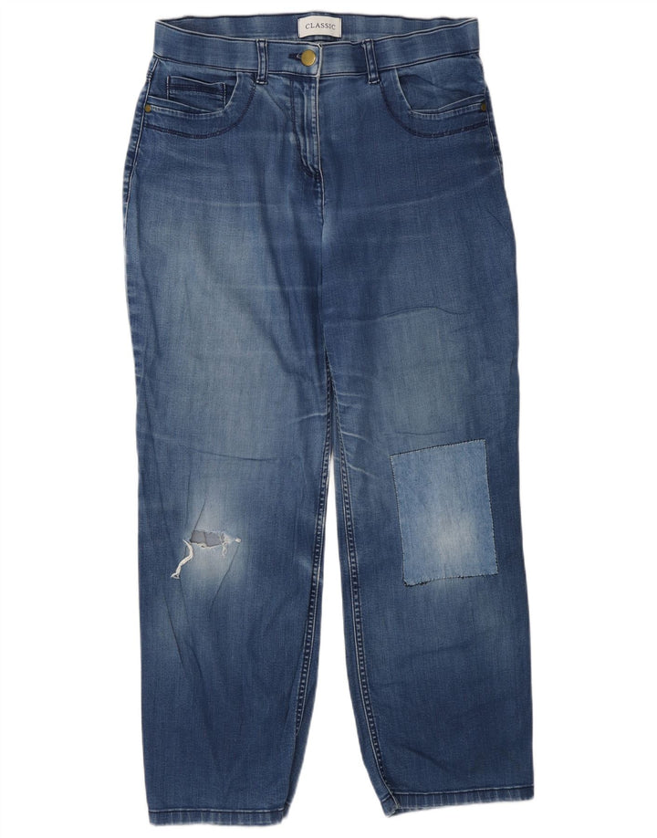 Marks & Spencer Womens Distressed Straight Jeans UK 12 Medium W28 L27 Blue