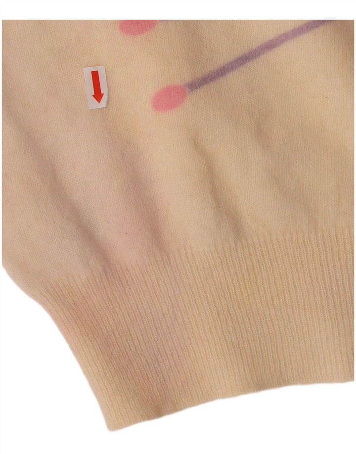 VINTAGE Womens Crew Neck Jumper Sweater UK 16 Large Off White Geometric