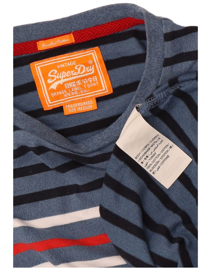 Superdry Mens T-Shirt Top Medium Navy Blue Striped Cotton