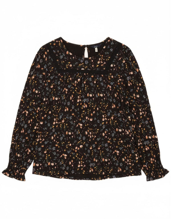 Joules Womens Long Sleeve Blouse Top UK 12 Medium Black Floral Cotton