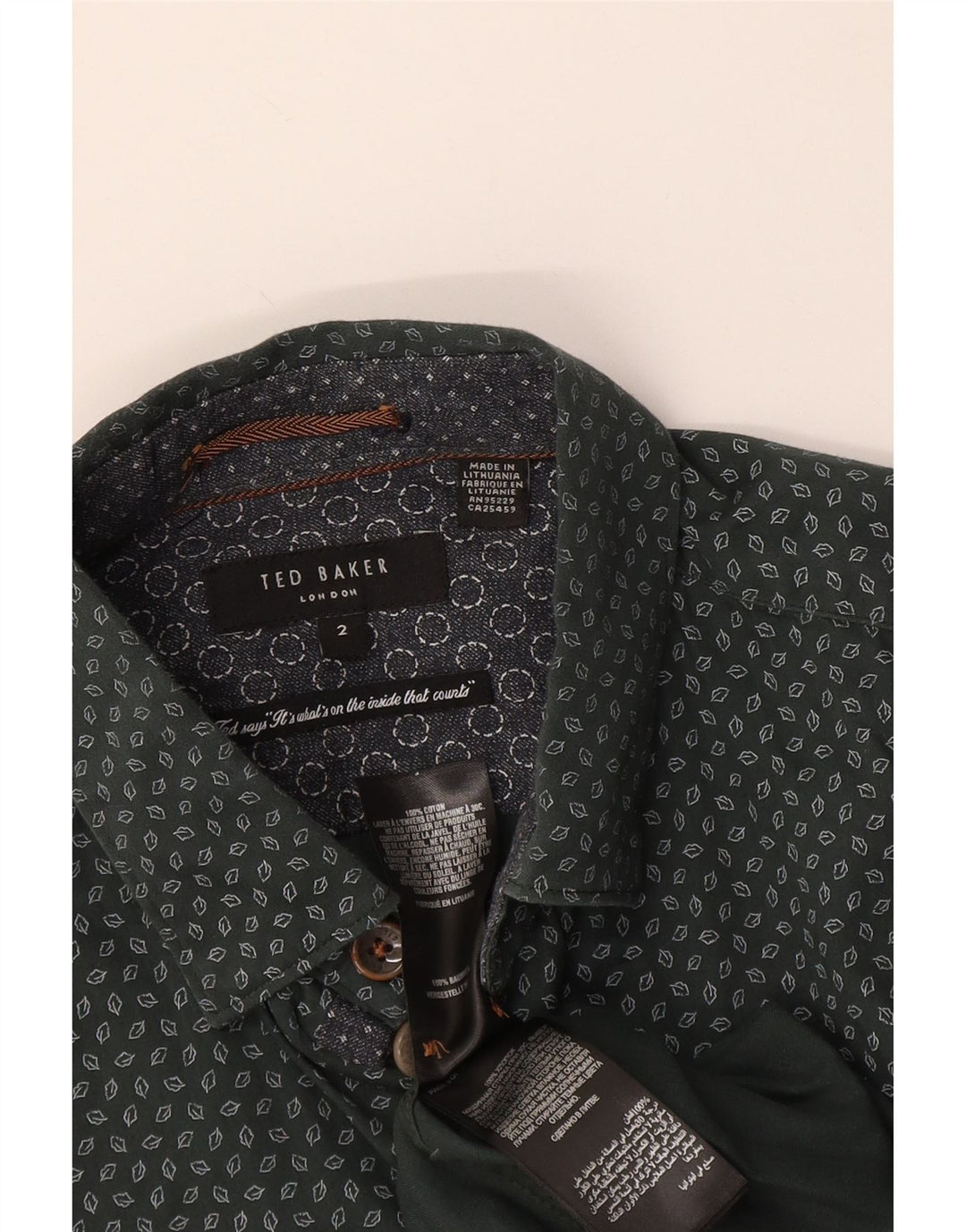 Ted Baker Mens Shirt Size 2 Small Green Geometric Cotton