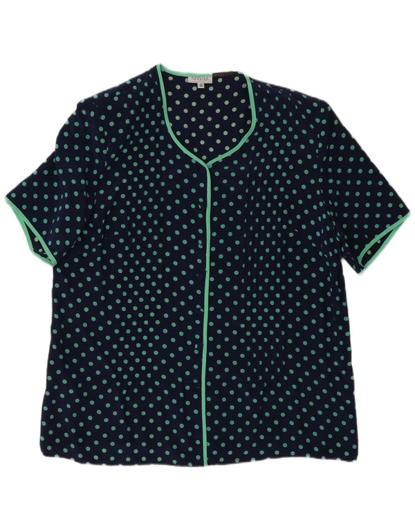 Nixmar Womens Short Sleeve Shirt Blouse UK 19 XL Navy Blue Polka Dot Silk