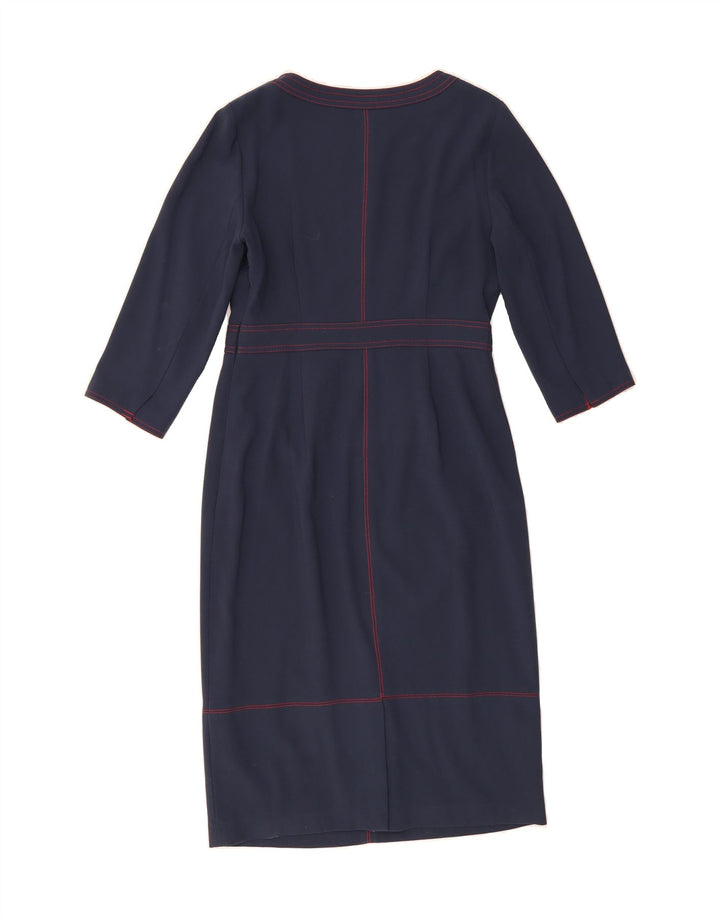 BODEN Womens 3/4 Sleeve Sheath Dress UK 12 Medium Navy Blue Polyester Vintage Boden and Second-Hand Boden from Messina Hembry 