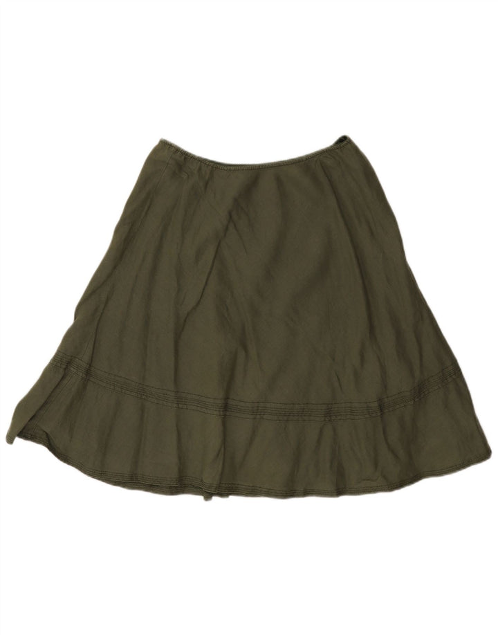 Benetton Womens A-Line Skirt IT 44 Medium W28 Khaki Linen