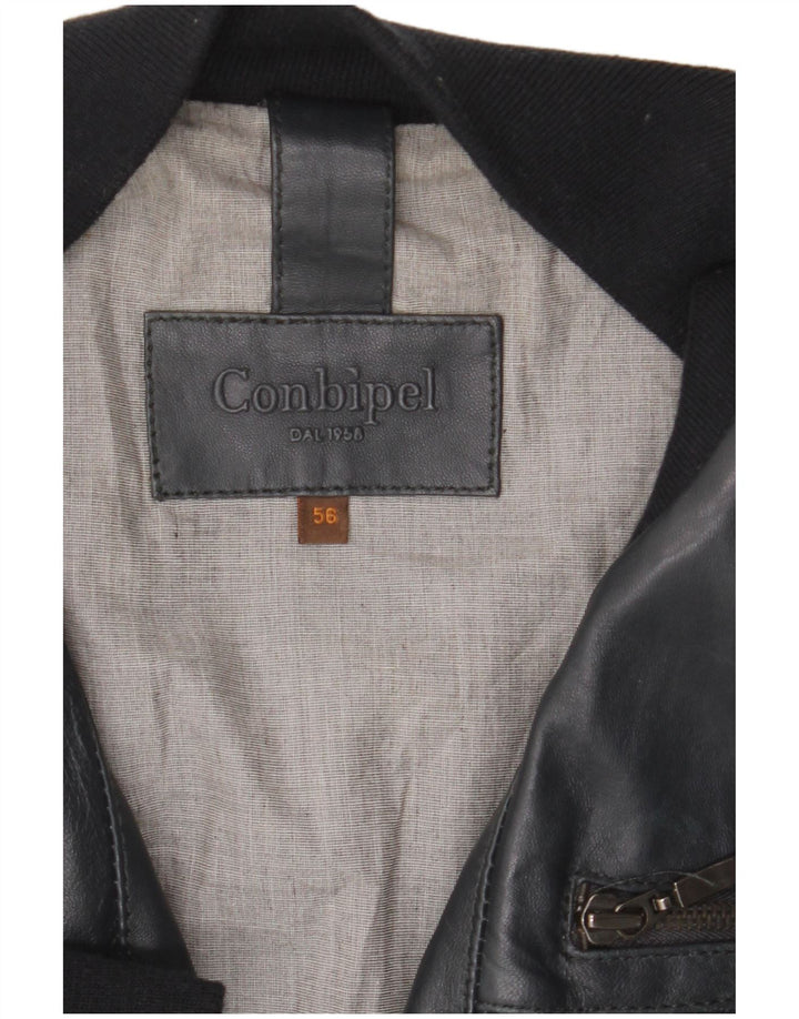 Conbipel Mens Bomber Leather Jacket IT 56 2XL Navy Blue