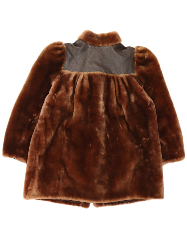 Vintage Womens Faux Fur Overcoat IT 46 Large Brown Colourblock