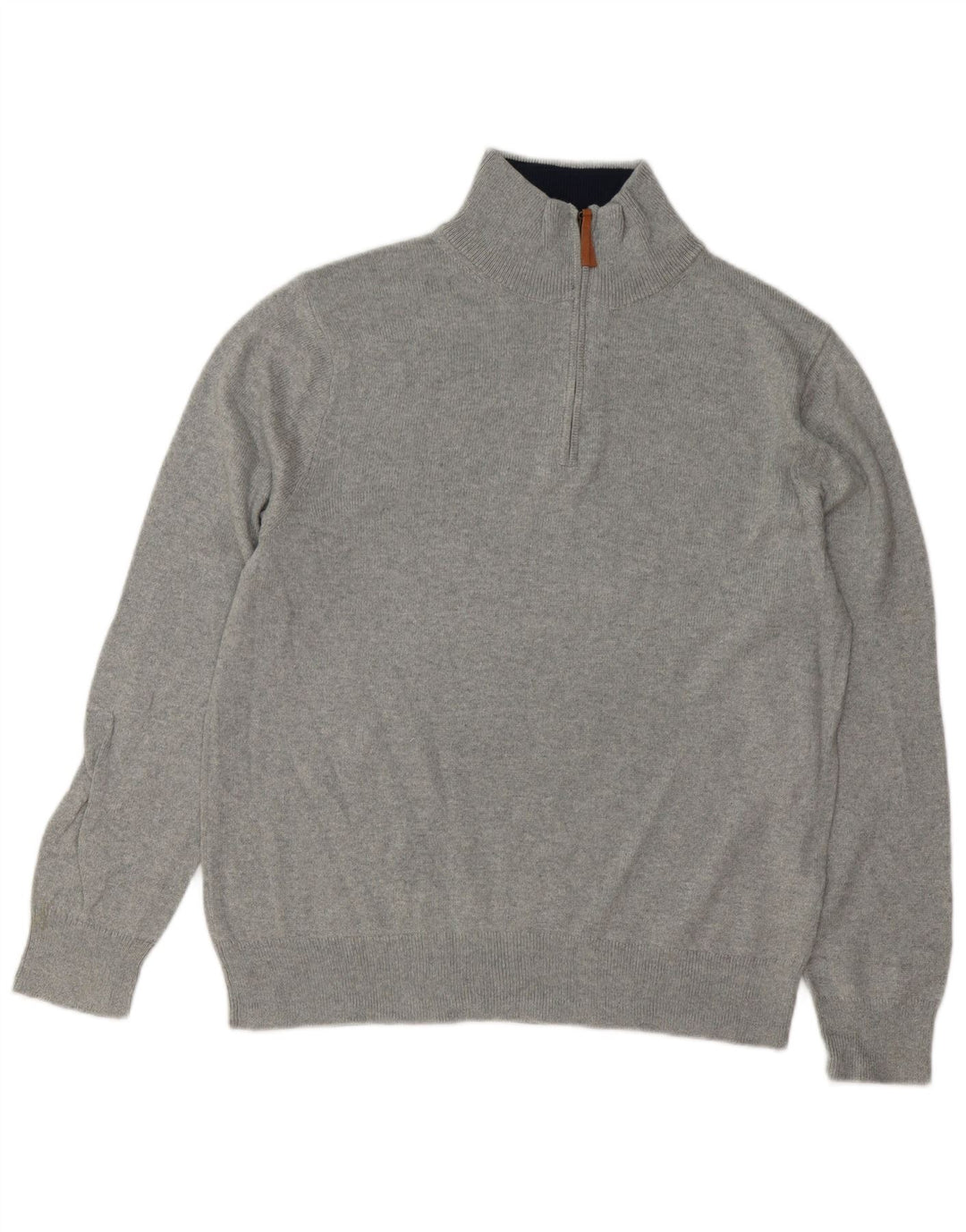 J. CREW Mens Zip Neck Jumper Sweater Large Grey Cotton