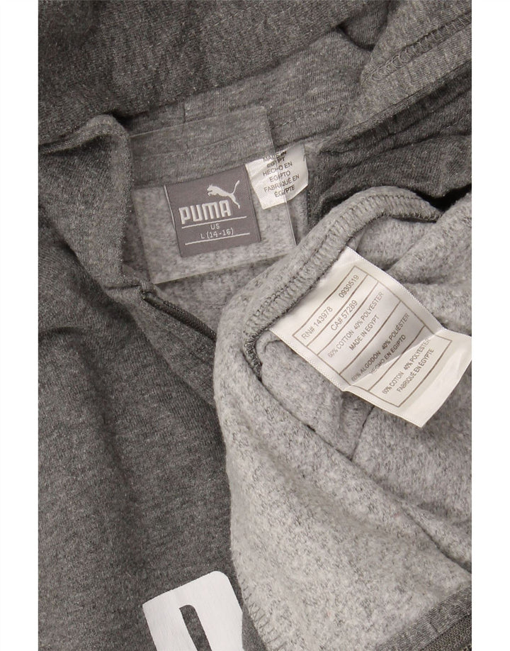 PUMA Boys Graphic Zip Hoodie Sweater 12-13 Years Large Grey Cotton