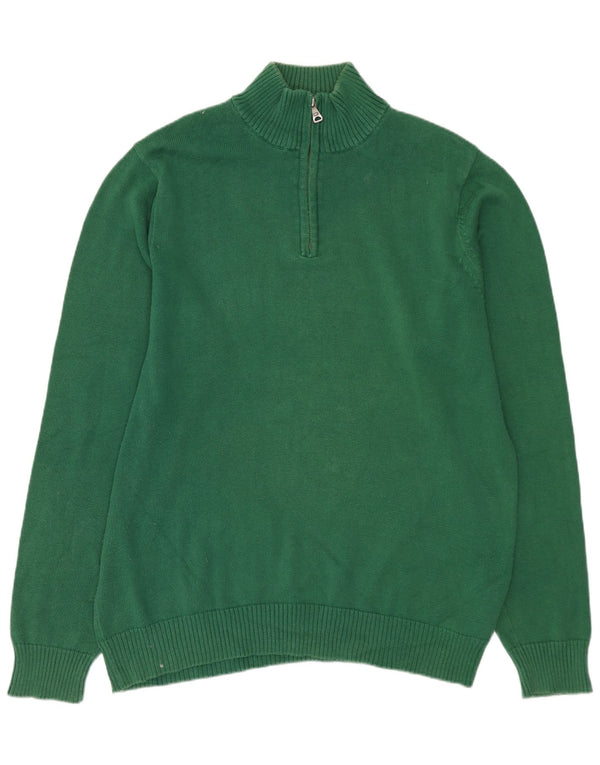 MARKS & SPENCER Mens Zip Neck Jumper Sweater Medium Green Cotton