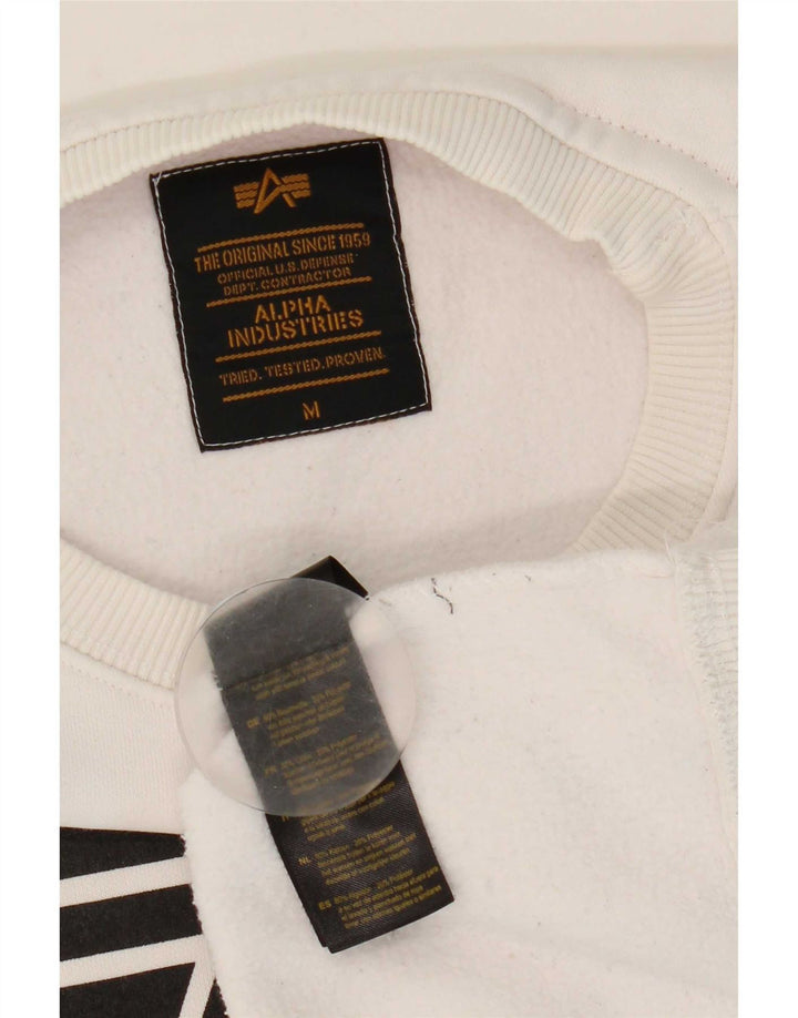 Alpha Industries Mens Graphic Sweatshirt Jumper Medium White Cotton