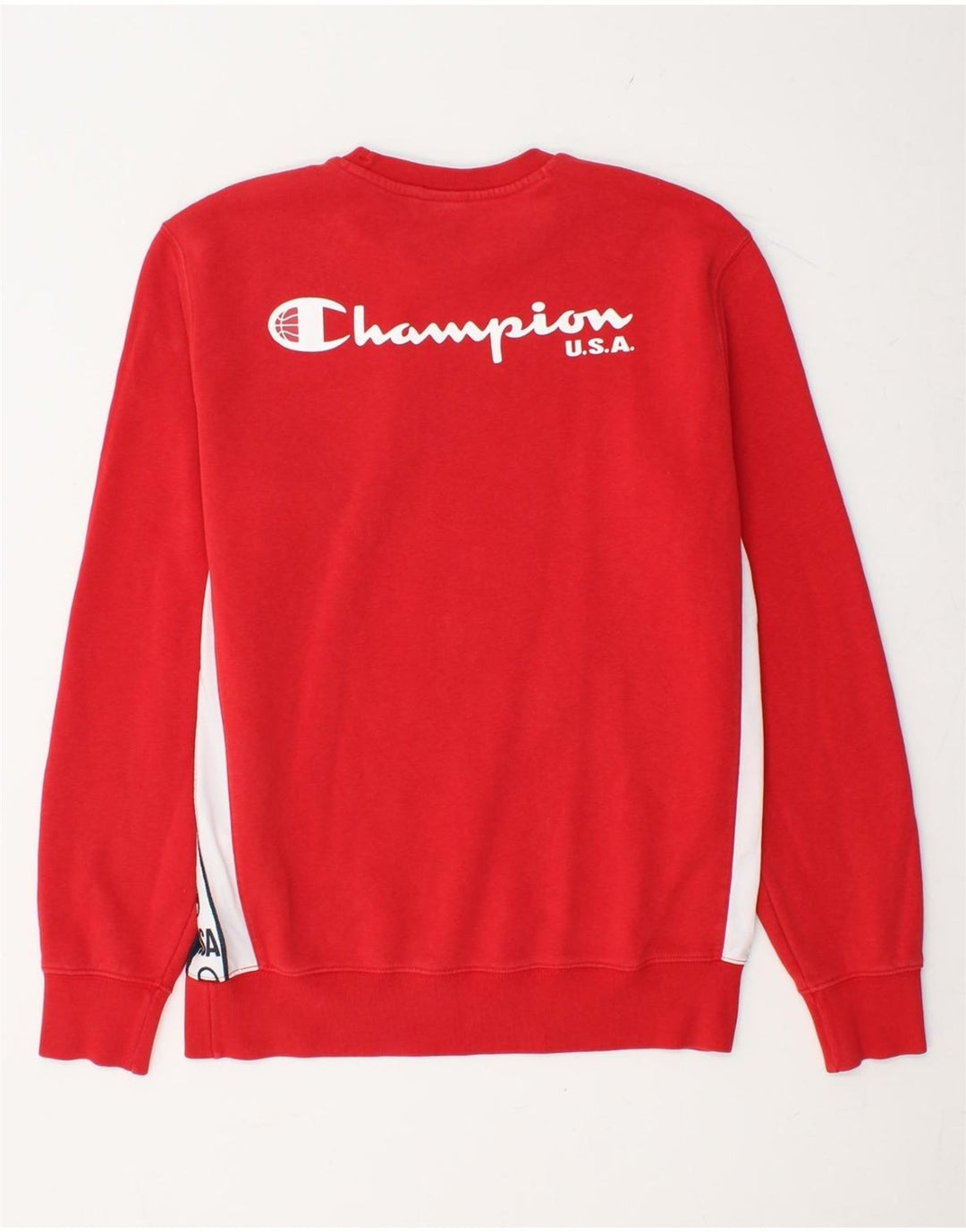 CHAMPION Mens Graphic Sweatshirt Jumper Large Red Colourblock Cotton