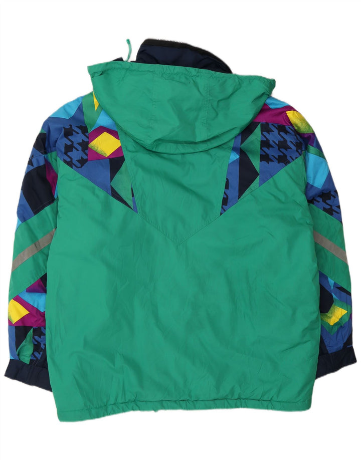 Fila Mens Loose Fit Hooded Ski Jacket IT 52 Large Green Geometric