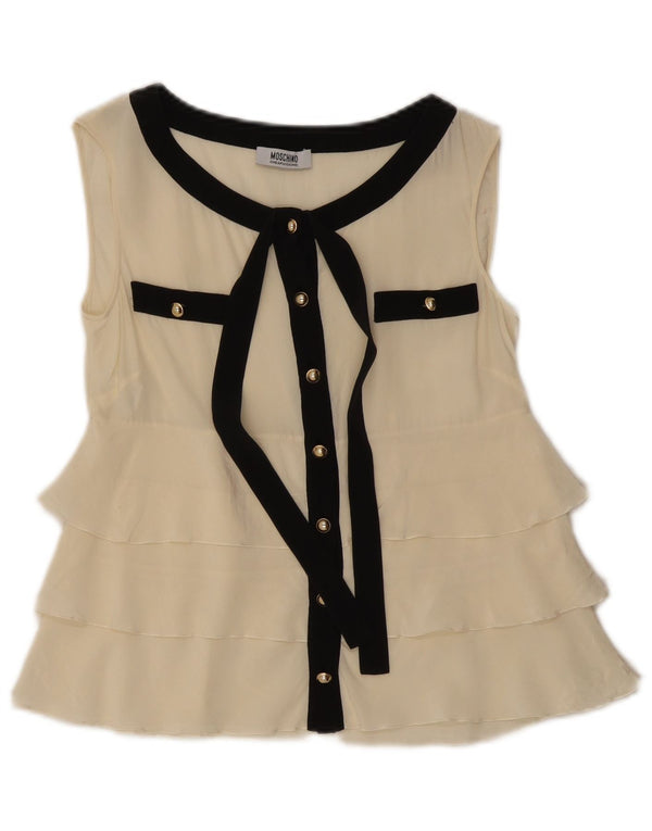 Moschino Womens Sleeveless Crop Blouse Top UK 8 Small White Silk