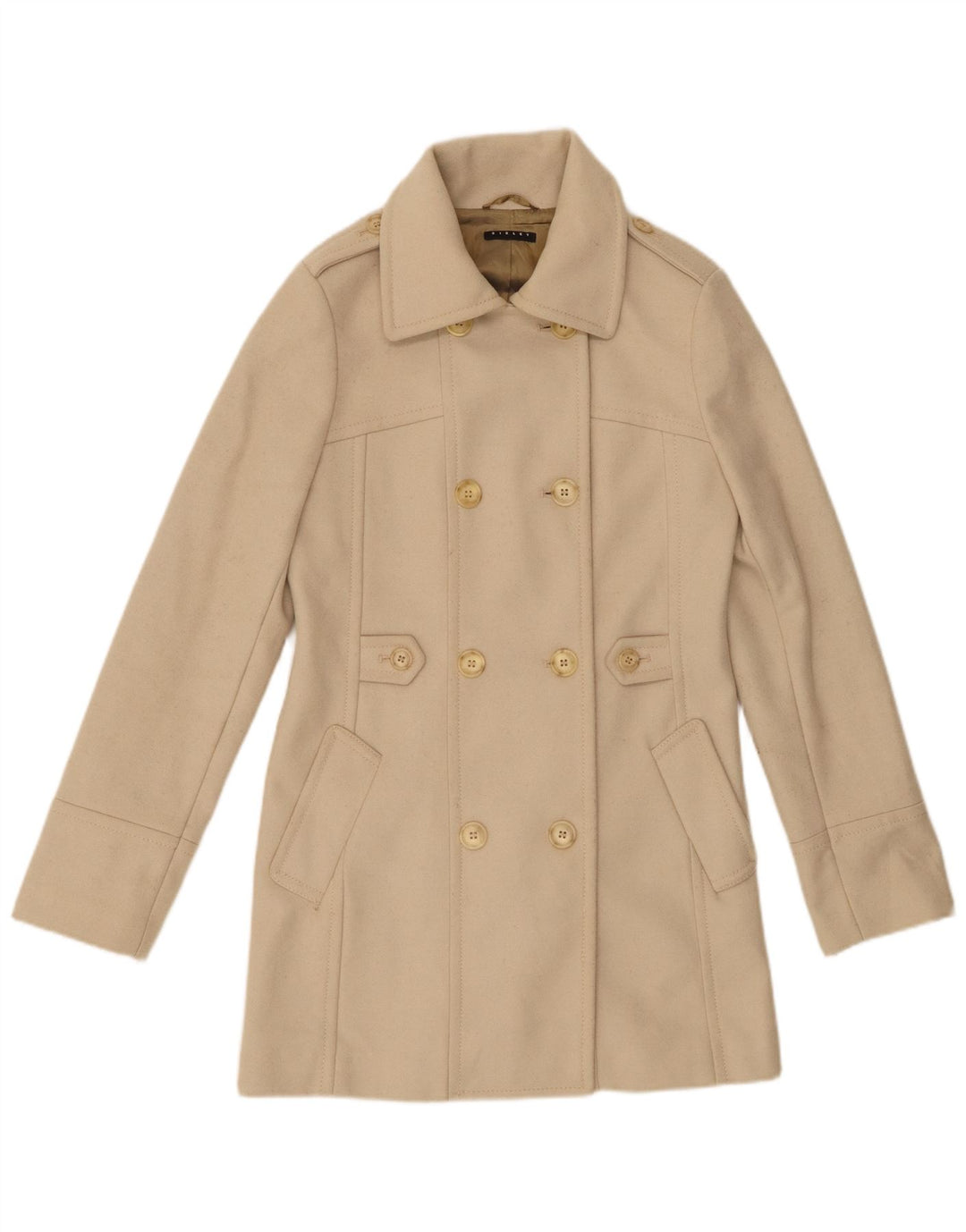 Sisley Womens Double Breasted Coat IT 40 Small Beige Wool
