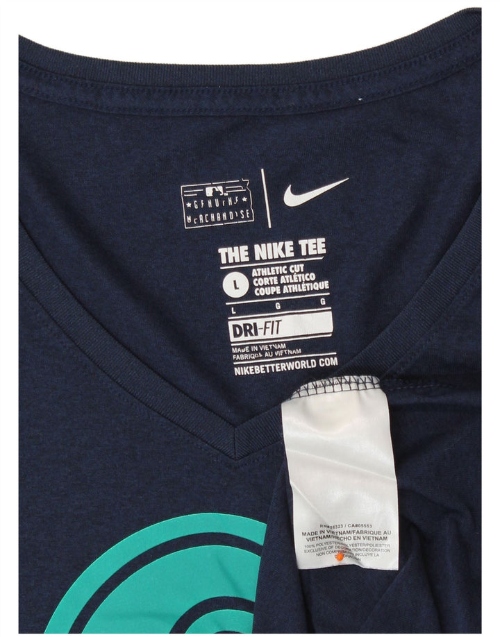 NIKE Womens Graphic T-Shirt Top UK 14 Large Navy Blue Polyester