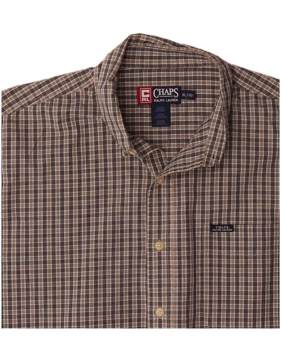 Chaps Ralph Lauren Mens Short Sleeve Shirt XL Blue Check Cotton