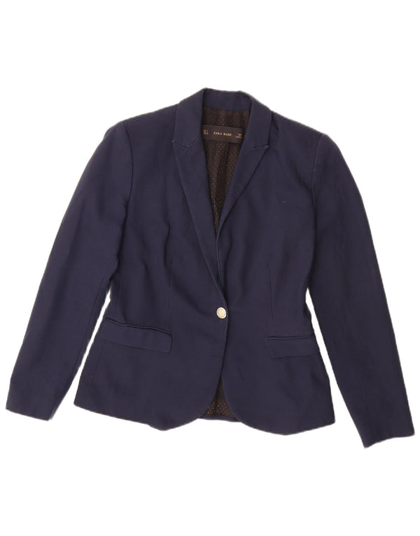 Zara Womens 1 Button Blazer Jacket UK 10 Small Navy Blue