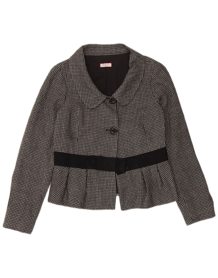 Max & Co. Womens Crop 2 Button Blazer Jacket UK 14 Medium Grey Houndstooth