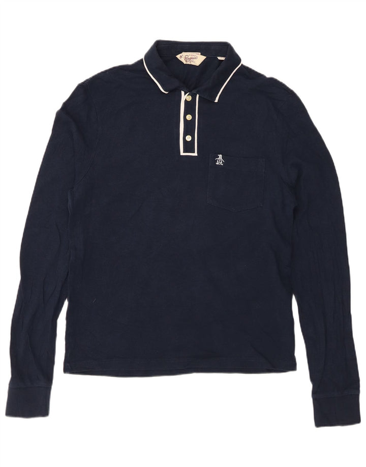 PENGUIN Mens Heritage Long Sleeve Slim Fit Polo Shirt Medium Navy Blue