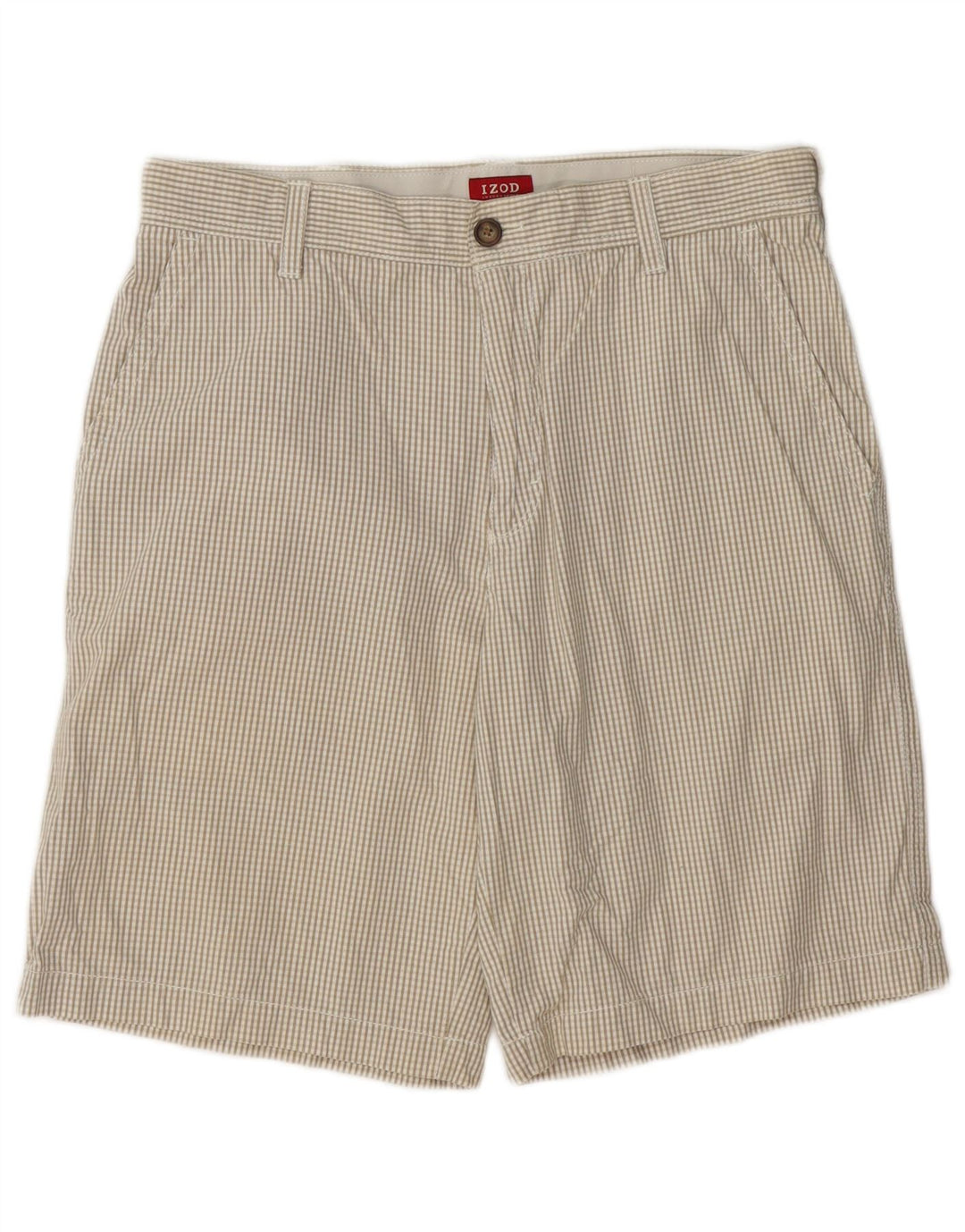 IZOD Mens Chino Shorts W32 Medium  Beige Gingham Cotton