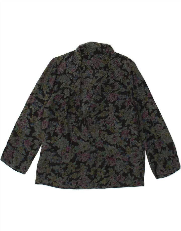 VINTAGE Womens 3/4 Sleeve 1 Button Blazer Jacket UK 12 Medium Grey Floral Vintage Vintage and Second-Hand Vintage from Messina Hembry 