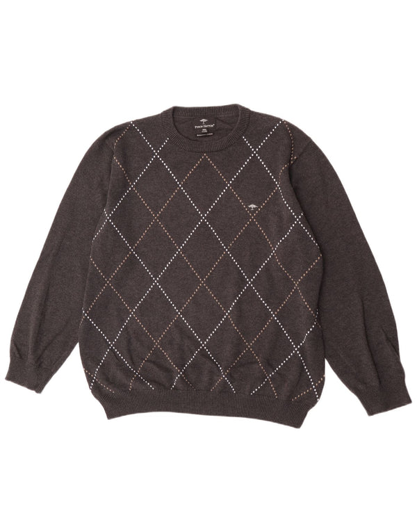 Fynch Hatton Mens Crew Neck Jumper Sweater 2XL Grey Argyle/Diamond Cotton