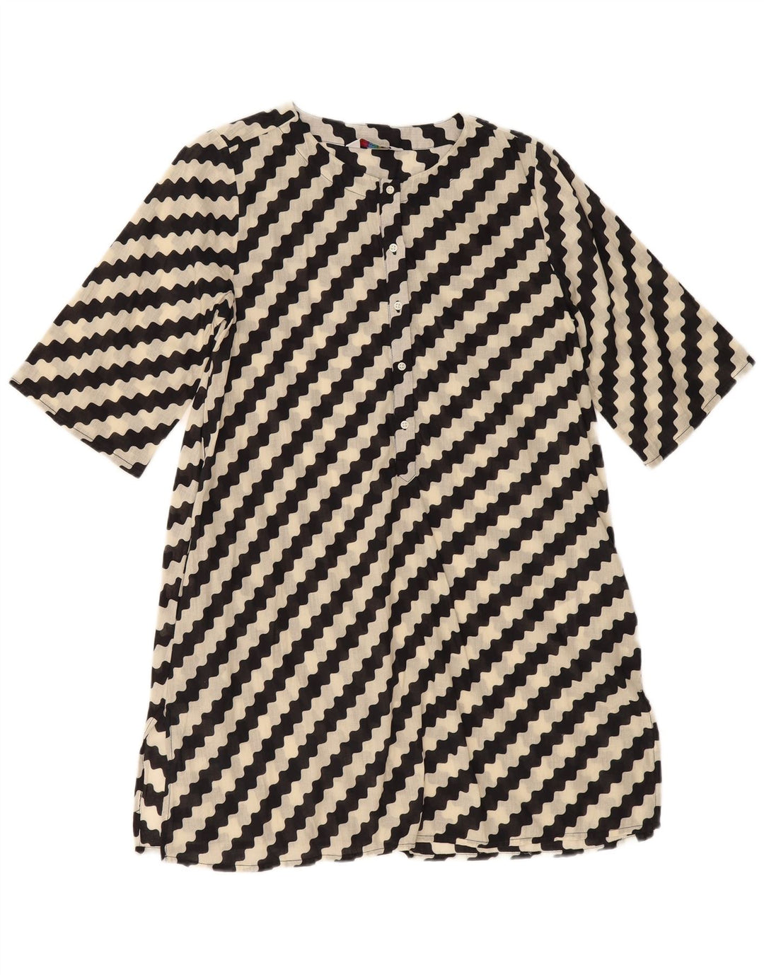 COMPANIA FANTASTICA Womens A-Line Dress UK 14 Medium Black Striped Cotton