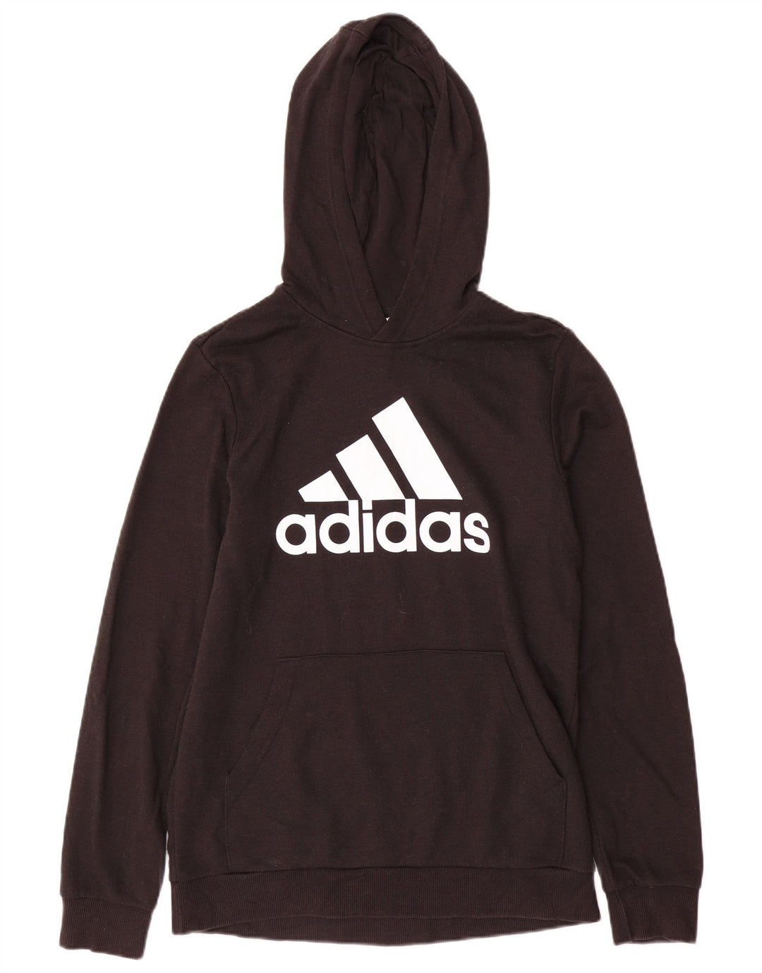 ADIDAS Boys Graphic Hoodie Jumper 15-16 Years Black Cotton