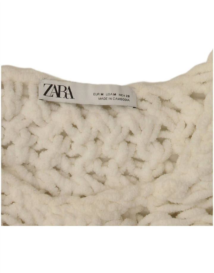 Zara Womens Oversized Crop Crew Neck Jumper Sweater UK 14 Medium White