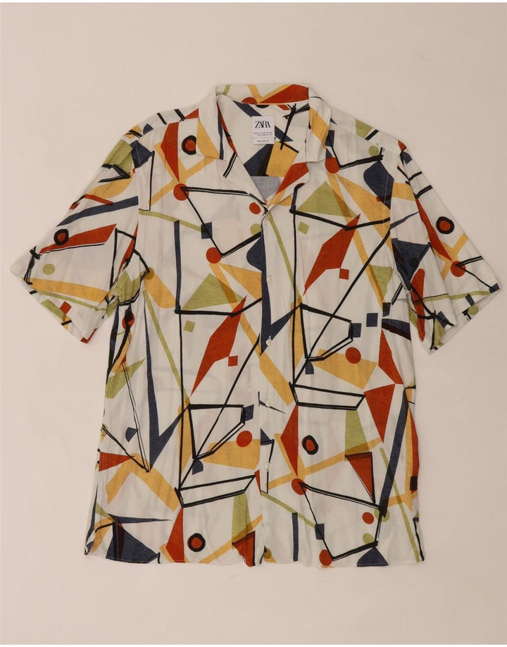 Zara Mens Short Sleeve Relaxed Fit Shirt Medium Multicoloured Geometric