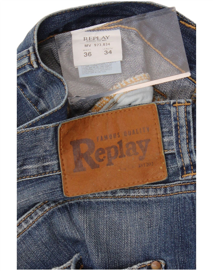 REPLAY Mens Straight Jeans W36 L34  Blue Cotton
