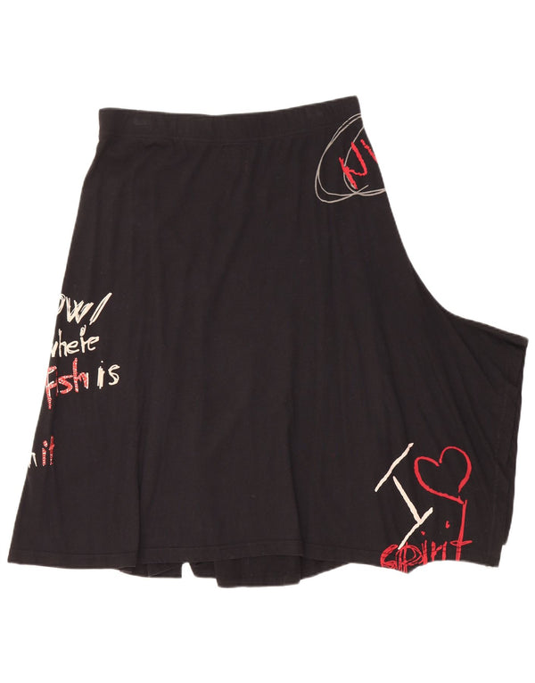 DESIGUAL Womens Graphic Asymmetrical Skirt W32 Large Black Cotton