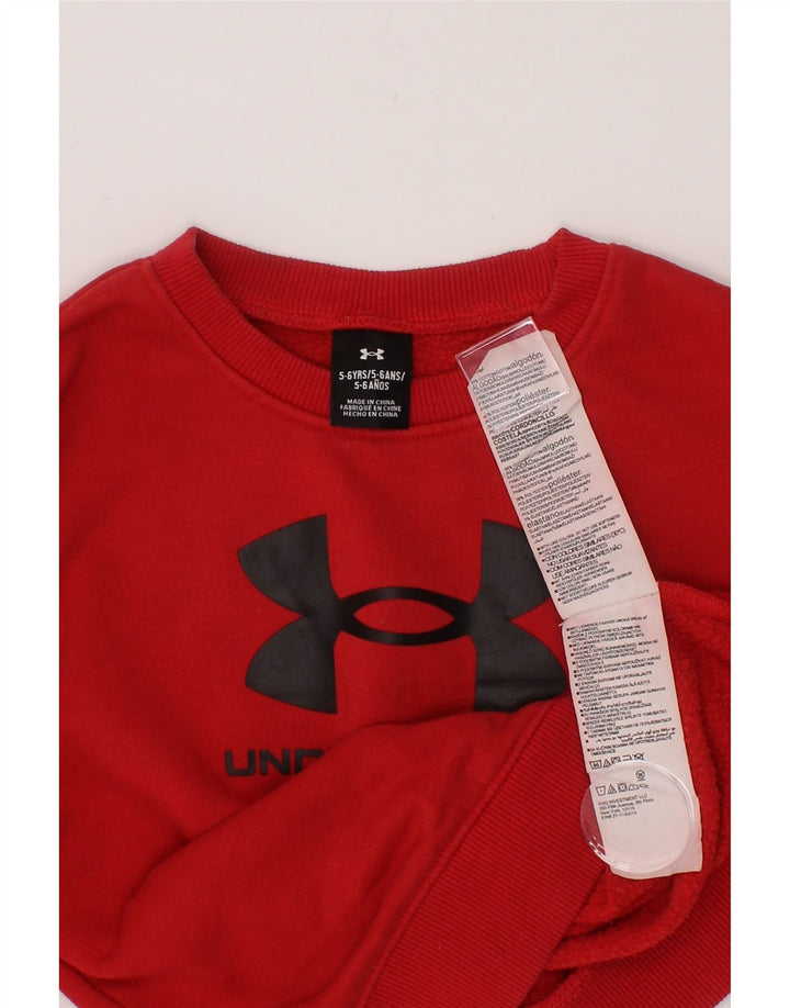 UNDER ARMOUR Boys Graphic Sweatshirt Jumper 5-6 Years Red Cotton Vintage Under Armour and Second-Hand Under Armour from Messina Hembry 