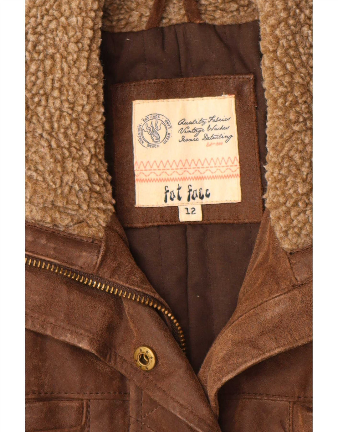 Fat Face Womens Vintage Fit Leather Jacket UK 12 Medium Brown