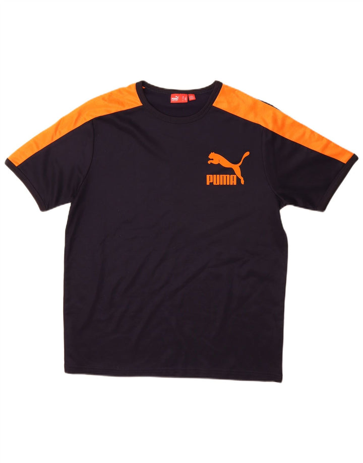 Puma Mens Graphic T-Shirt Top Medium Navy Blue Colourblock