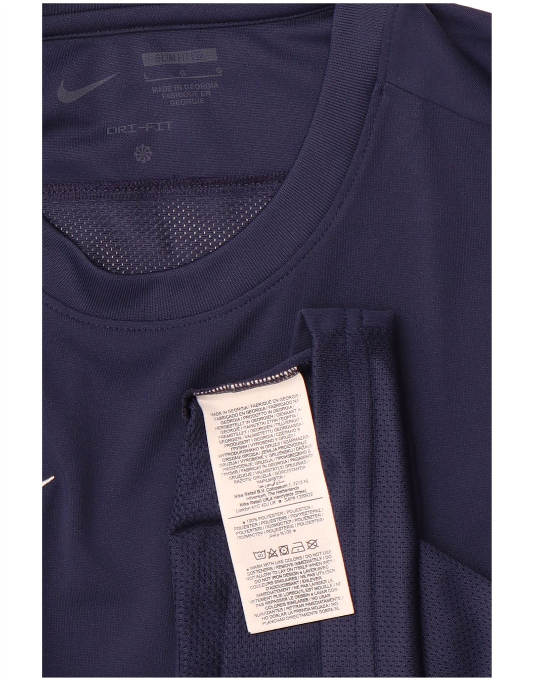 NIKE Mens Dri Fit Slim Fit Top Long Sleeve Large Navy Blue Polyester